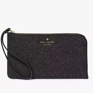 Kate Spade NWT Lucy Black Glitter L Zip Wristlet new with tags
